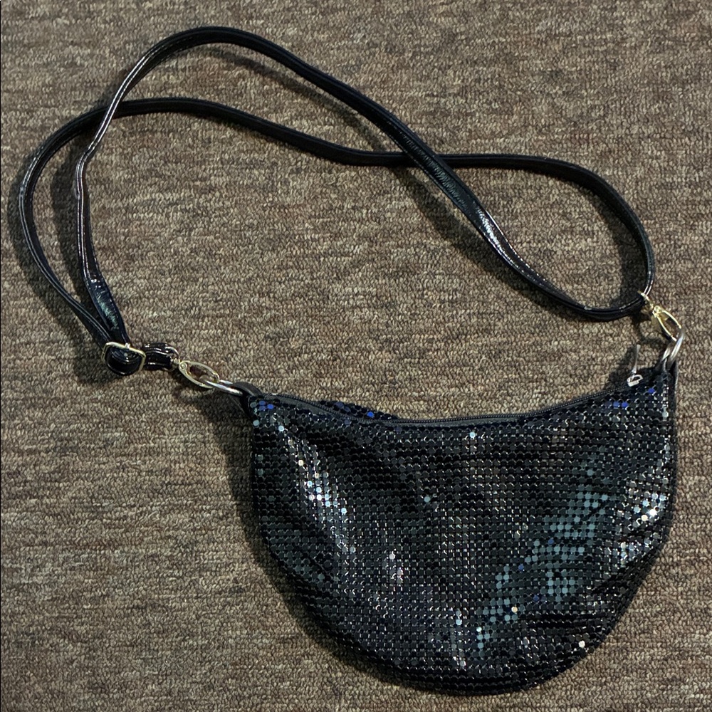 Black Sequin Crescent Crossbody Bag - Women